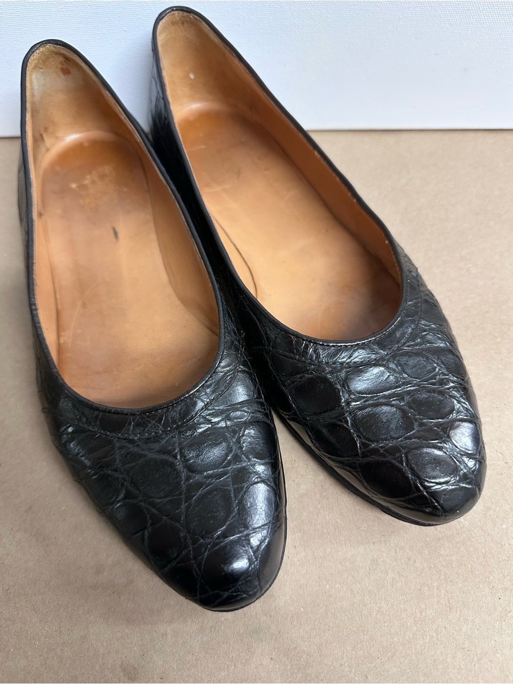 Classic Ralph Black Croc-Embossed Leather Ballet Flats